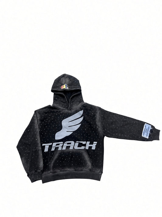 Black Track Rhinestone Hoodie